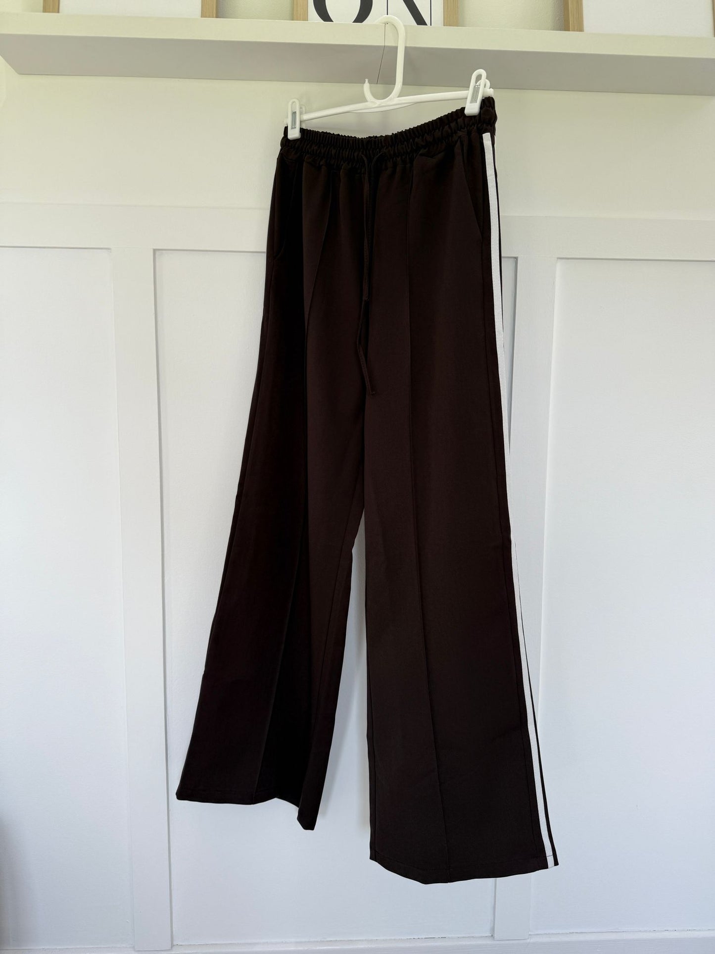 Burgundy Twill Double Stripe Wide Leg Trousers