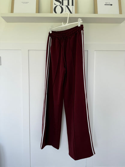 Grey Twill Double Stripe Wide Leg Trousers