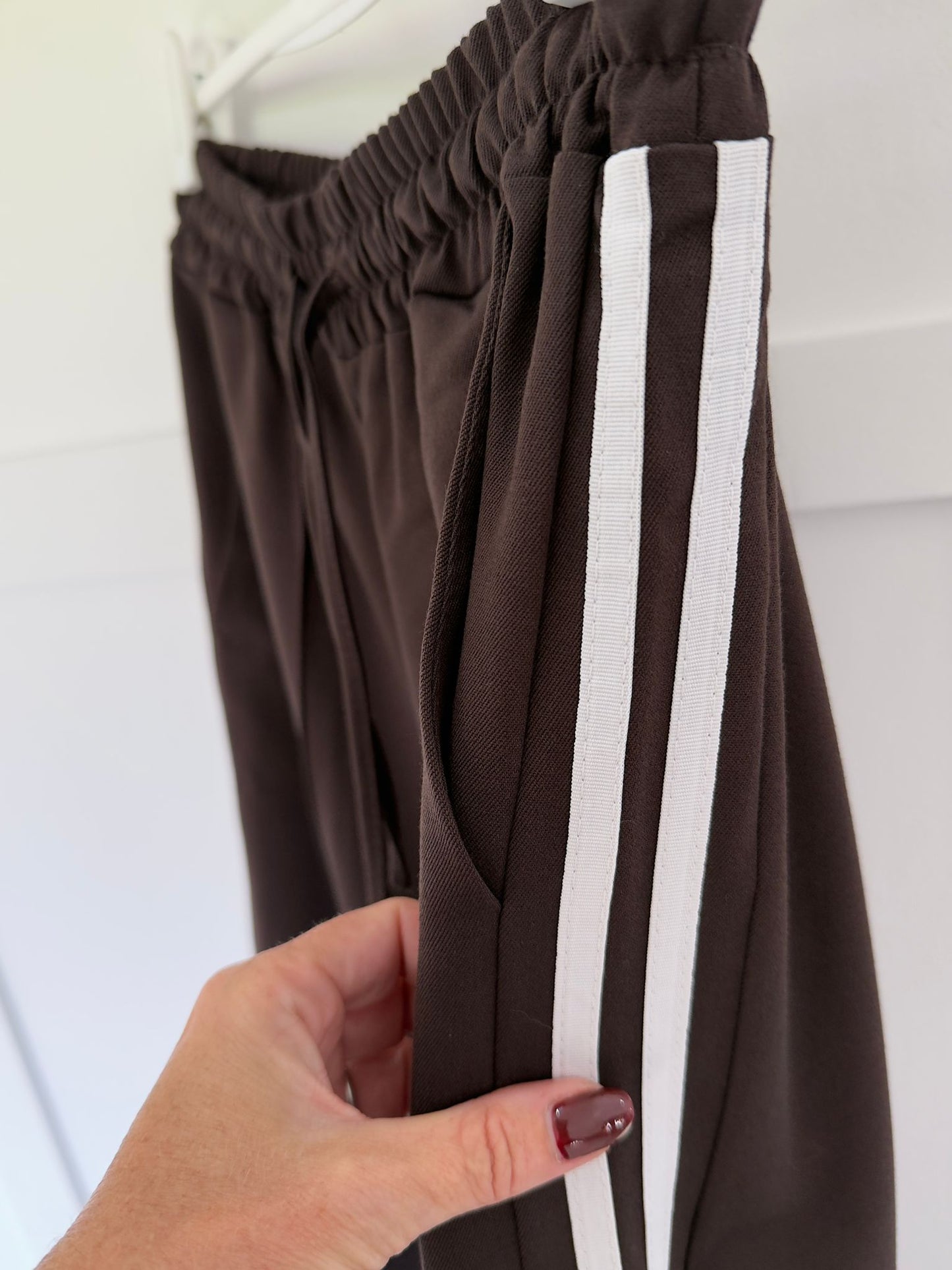 Grey Twill Double Stripe Wide Leg Trousers