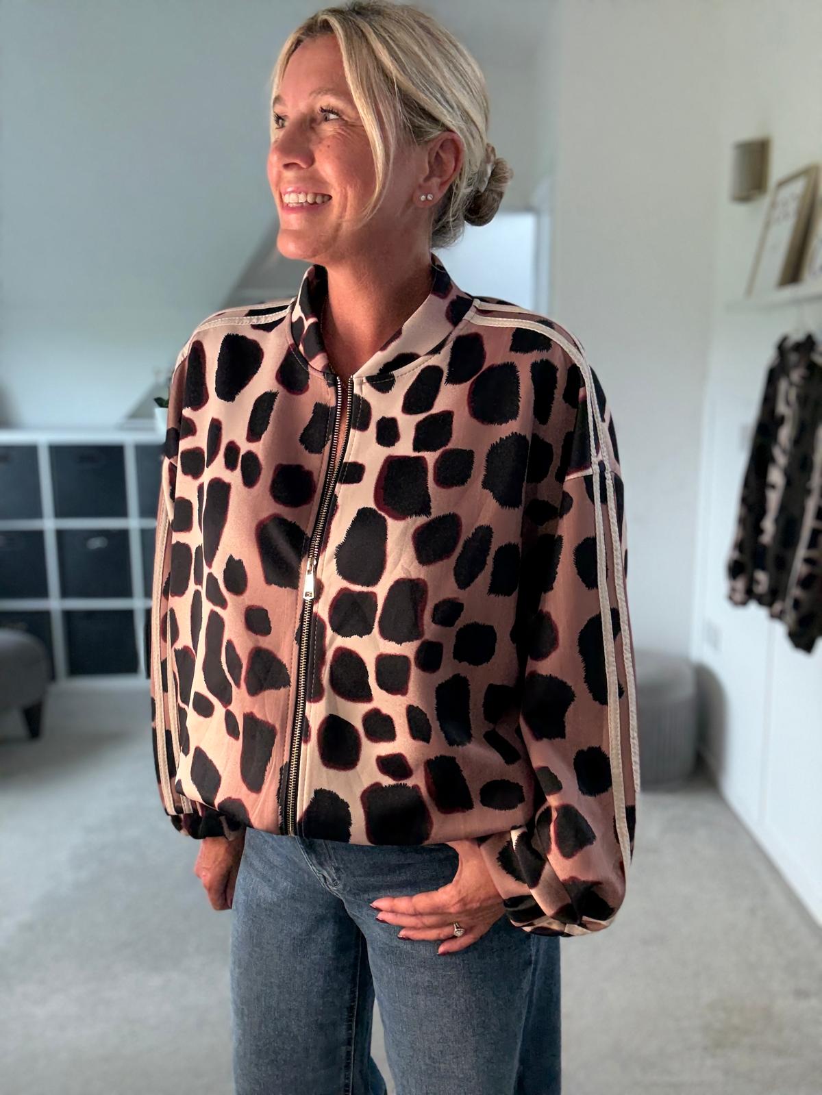 Khaki/Cream Animal Print Bomber Jacket