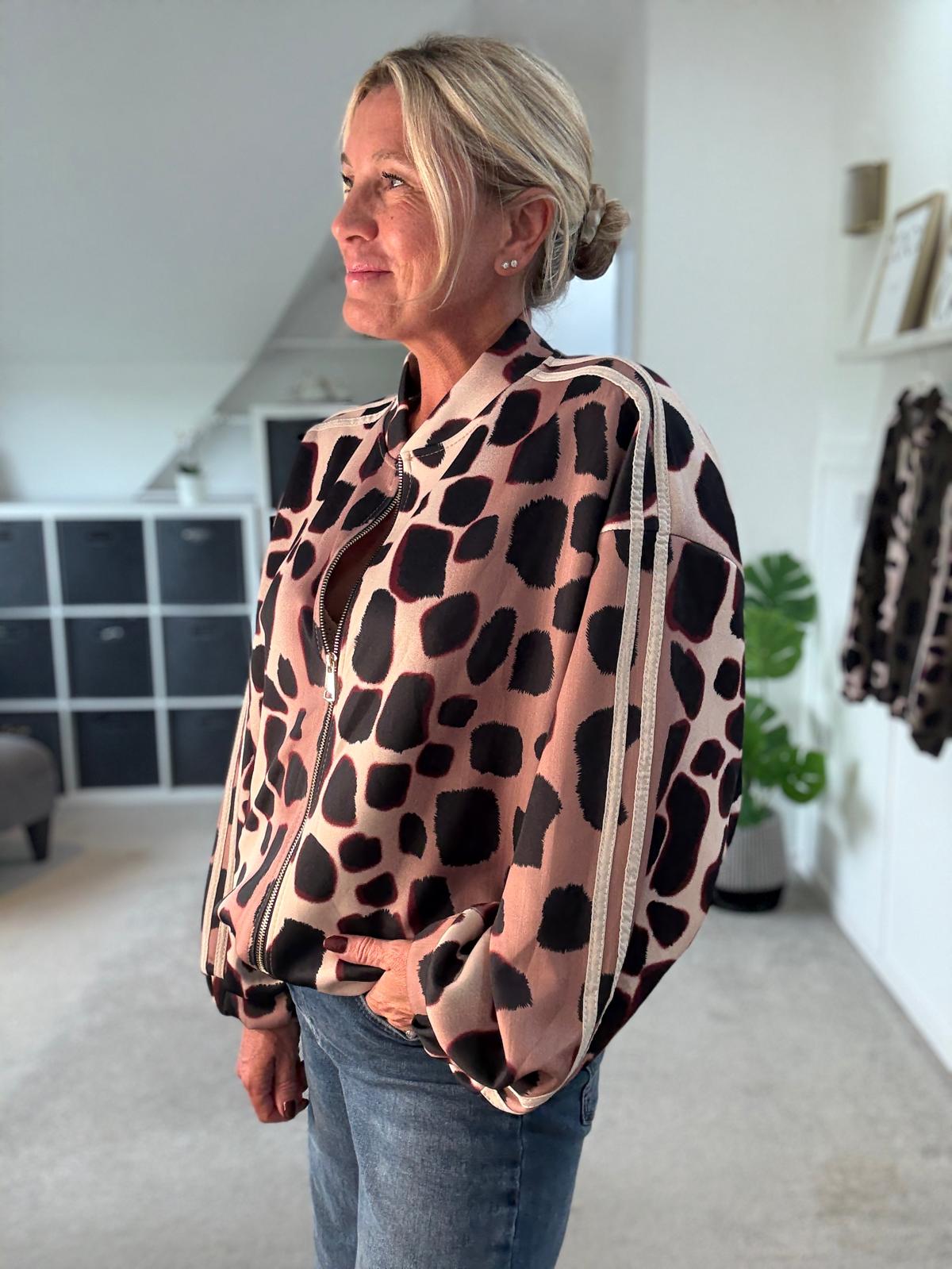 Khaki/Cream Animal Print Bomber Jacket