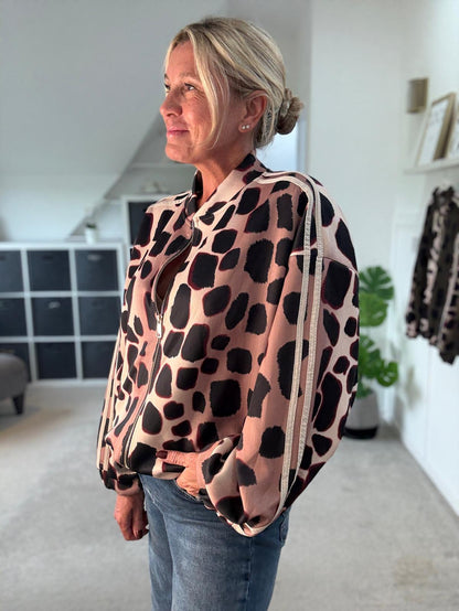 Khaki/Cream Animal Print Bomber Jacket