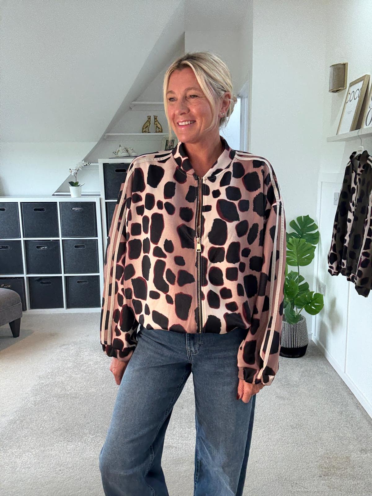 Khaki/Cream Animal Print Bomber Jacket