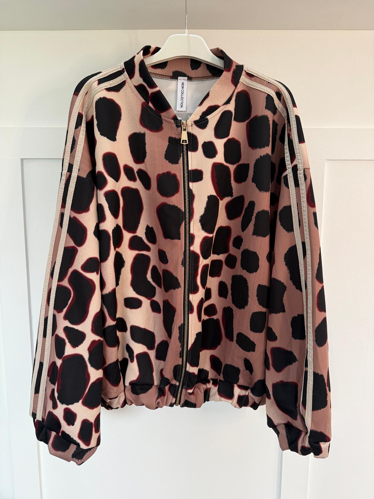 Khaki/Cream Animal Print Bomber Jacket