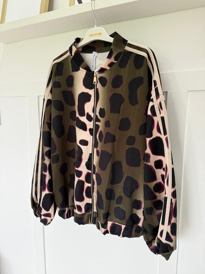 Khaki/Cream Animal Print Bomber Jacket