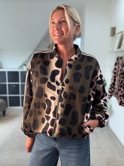 Khaki/Cream Animal Print Bomber Jacket