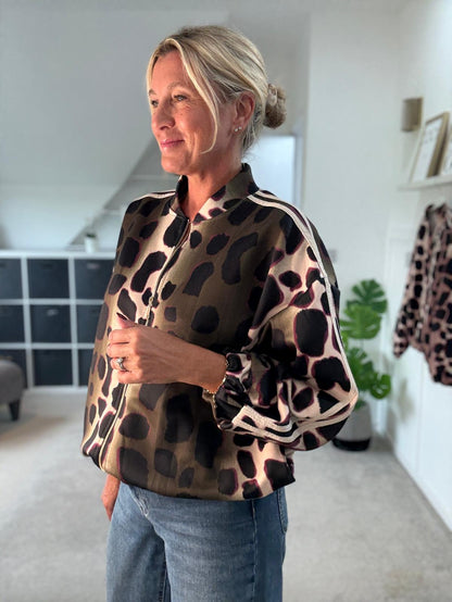 Burgundy/Cream Animal Print Bomber Jacket