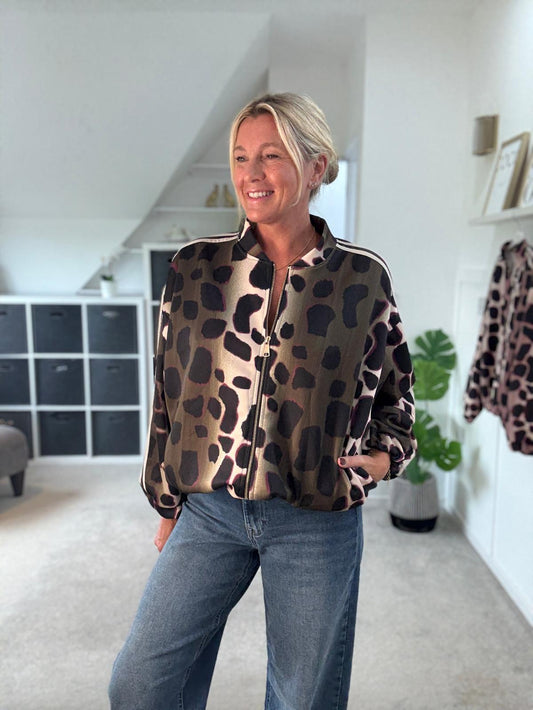 Khaki/Cream Animal Print Bomber Jacket