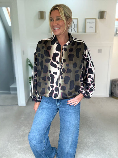 Khaki/Cream Animal Print Bomber Jacket