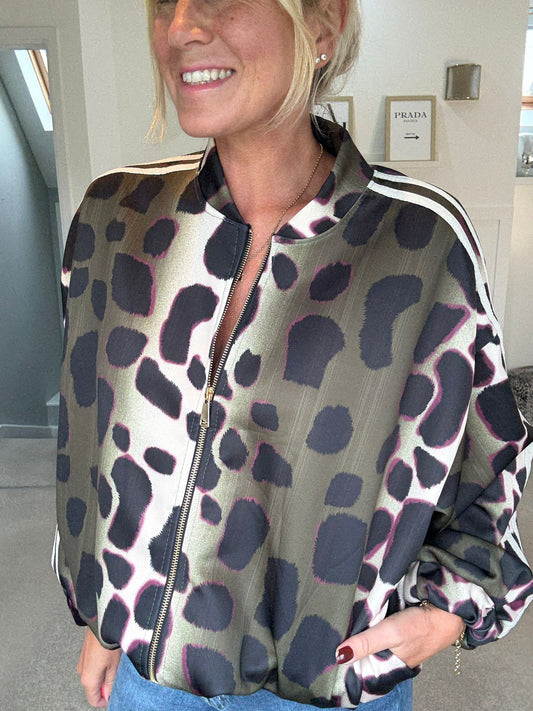 Khaki/Cream Animal Print Bomber Jacket