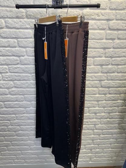 Chocolate Sequin Side Stripe Soft Trousers