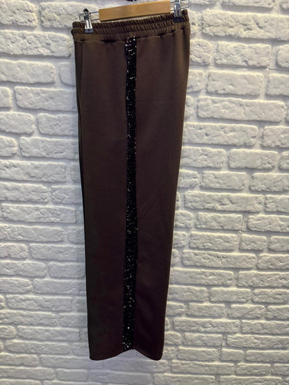 Chocolate Sequin Side Stripe Soft Trousers