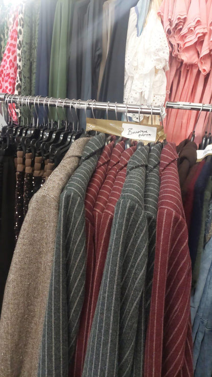 Burgundy Oversized Pinstripe Blazer