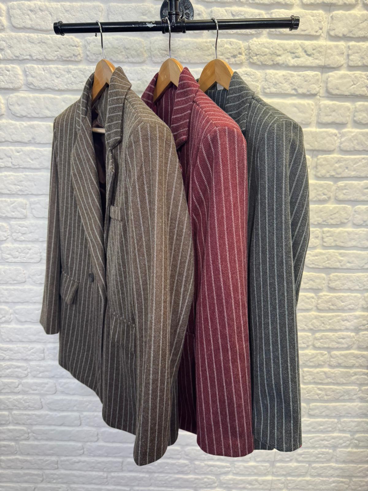 Burgundy Oversized Pinstripe Blazer