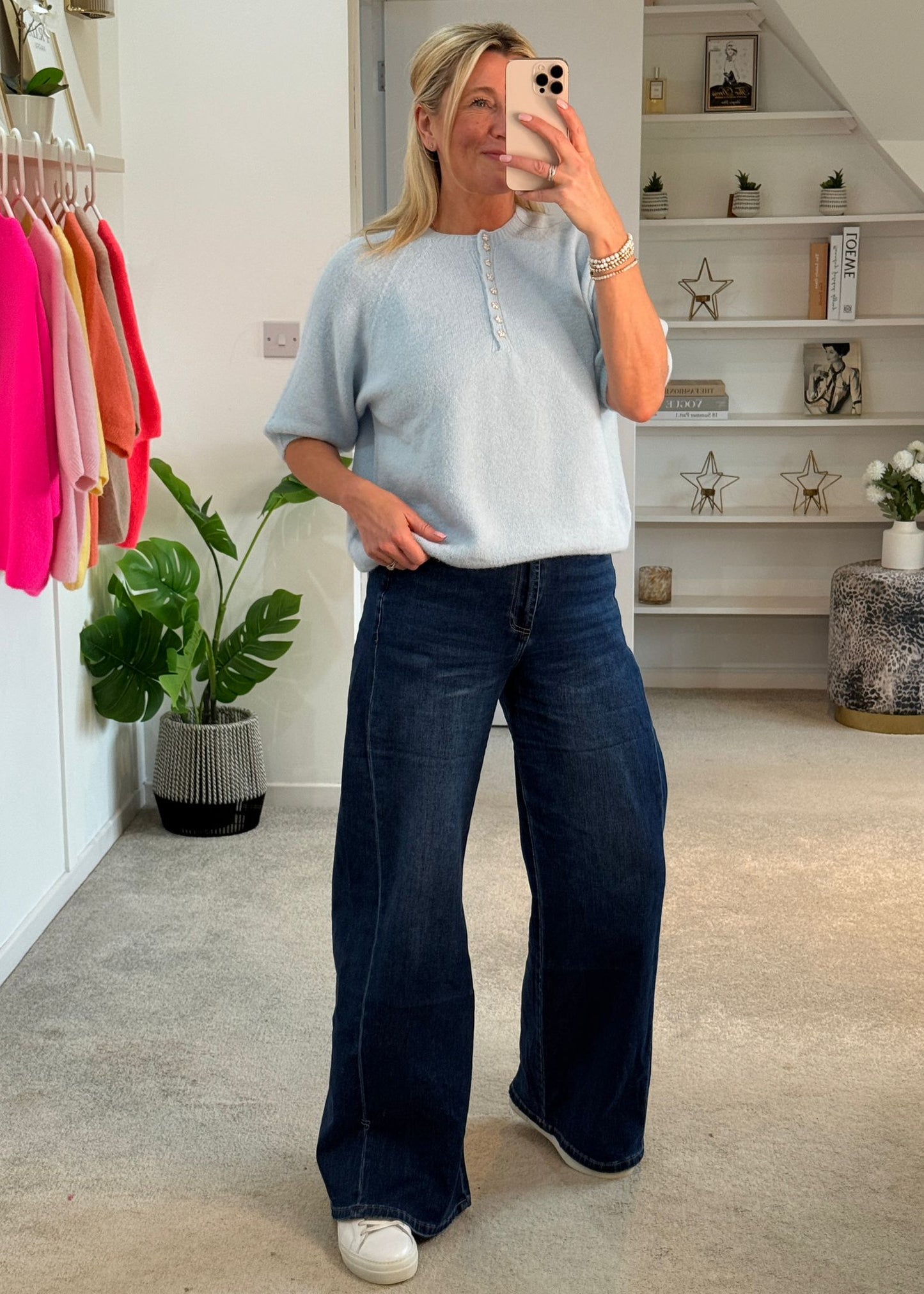 Dk Blue Denim Wide Panel Leg Jeans