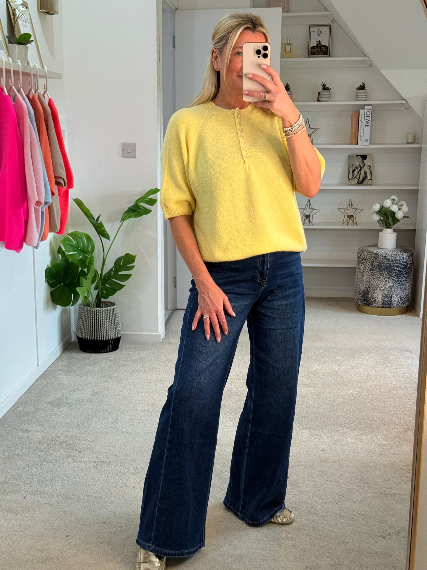 Neon Pink Alpaca Mix Diamonte Button Jumper