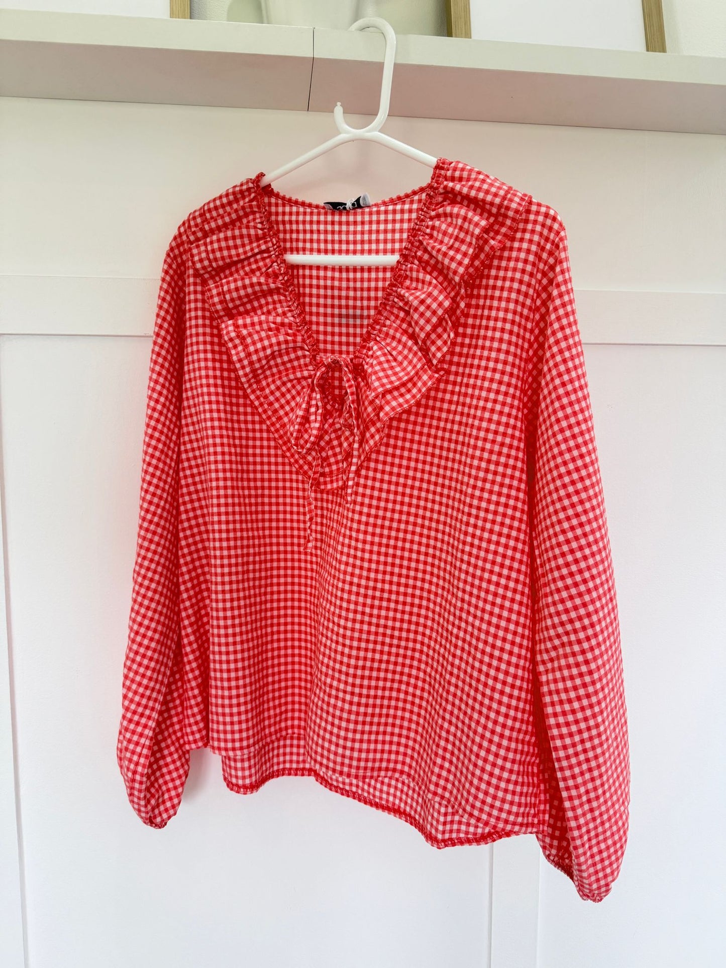 Pink Gingham Ruffle Blouse