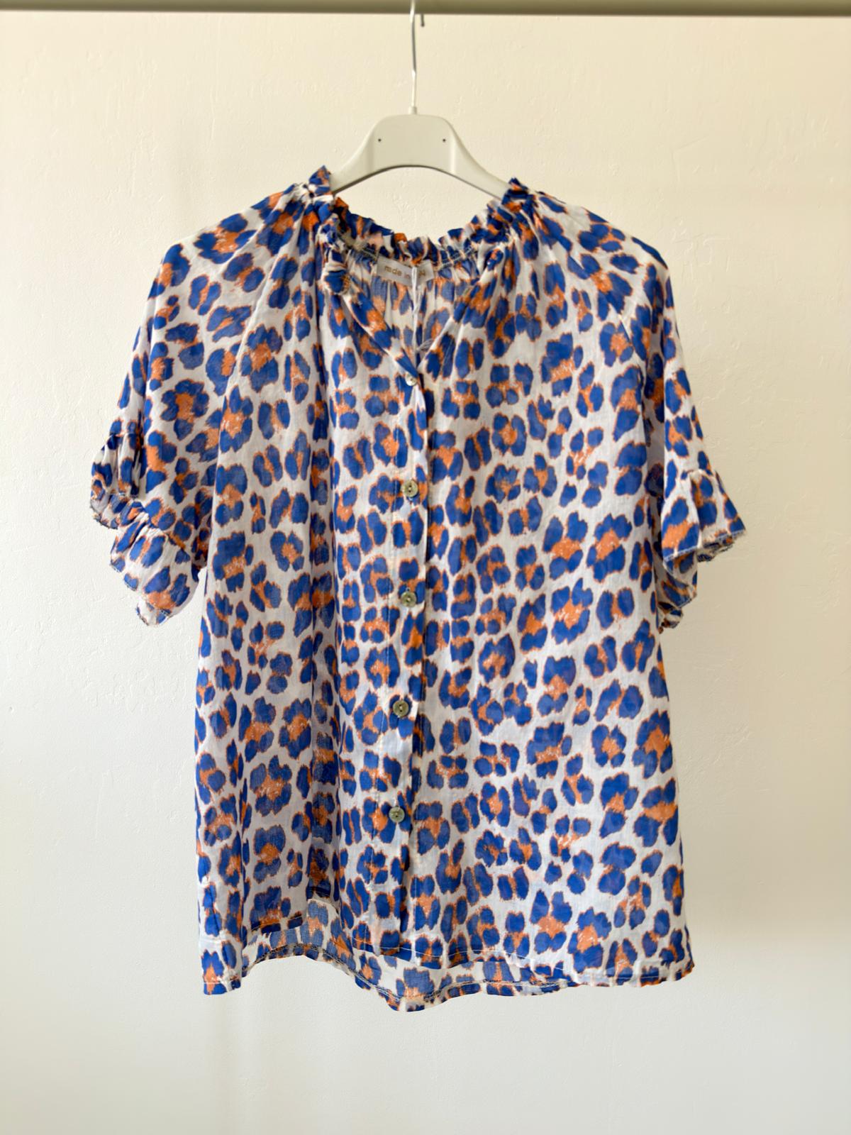 Red/Pink Leopard Frill Sleeve Blouse