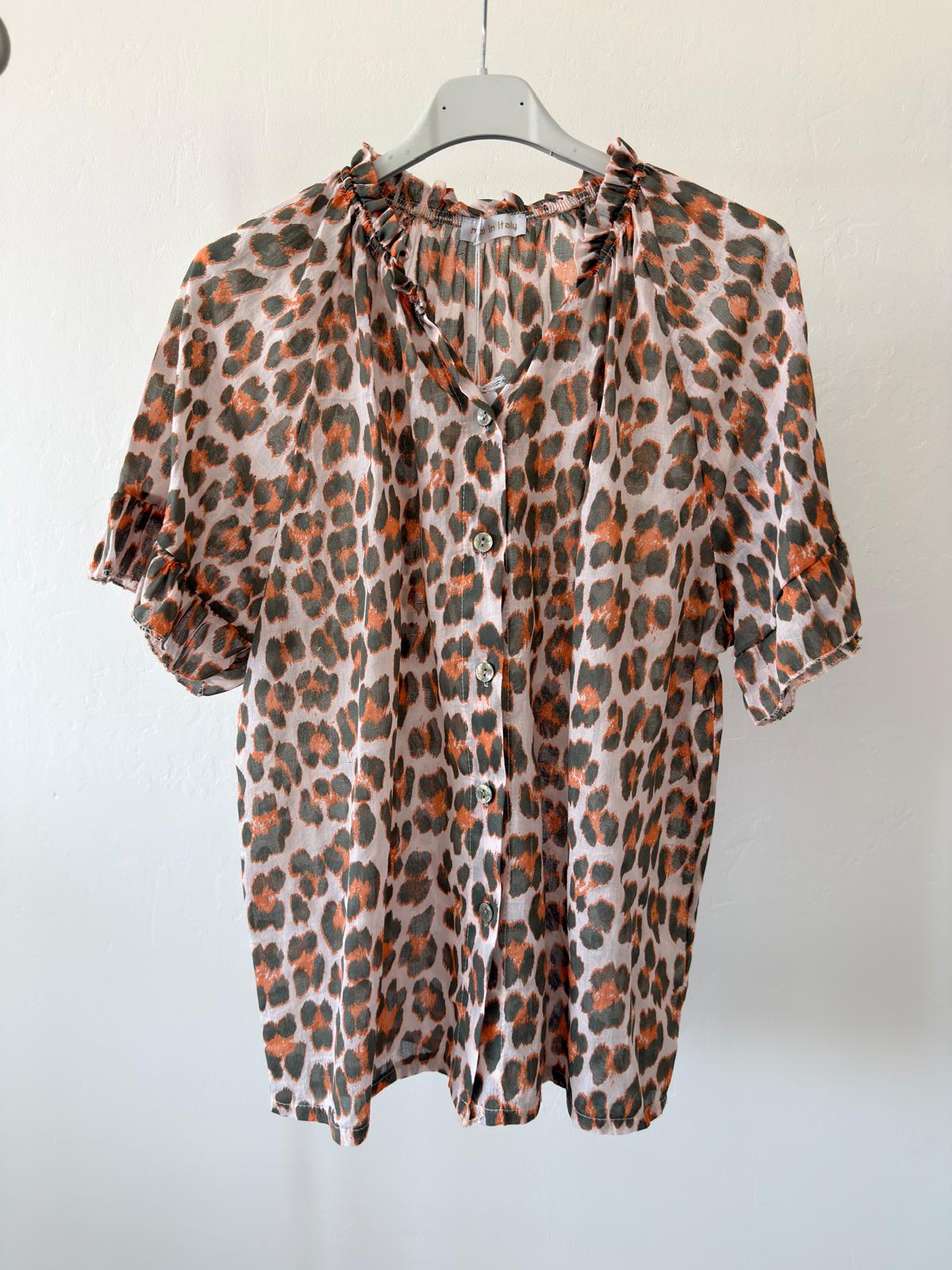 Red/Pink Leopard Frill Sleeve Blouse
