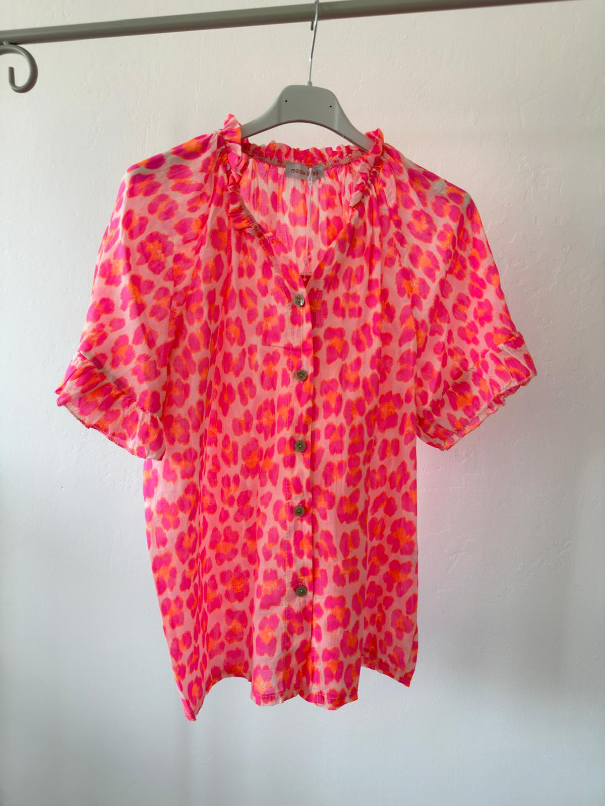Red/Pink Leopard Frill Sleeve Blouse