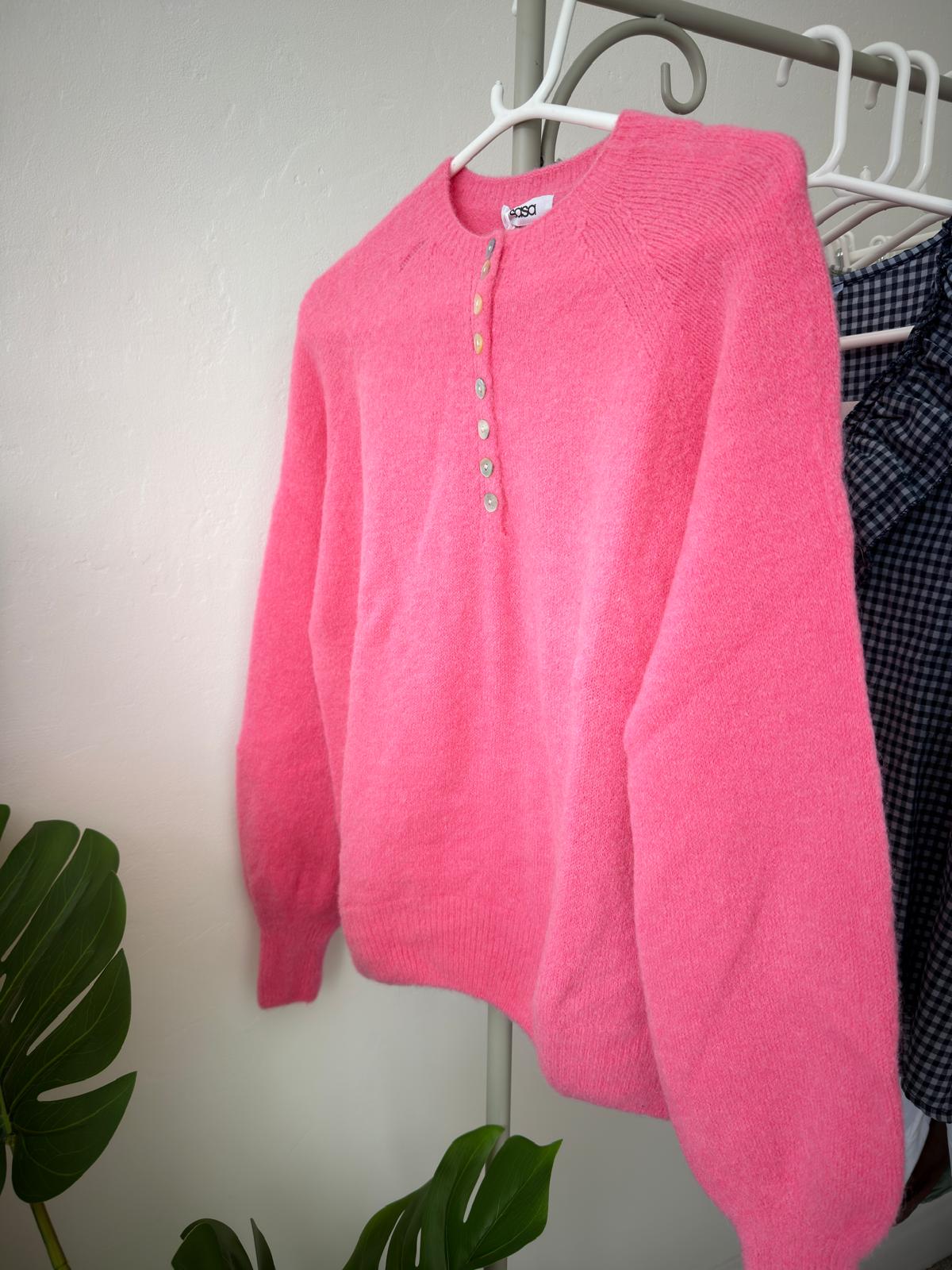 Bubblegum Pink Alpaca Mix Button Jumper