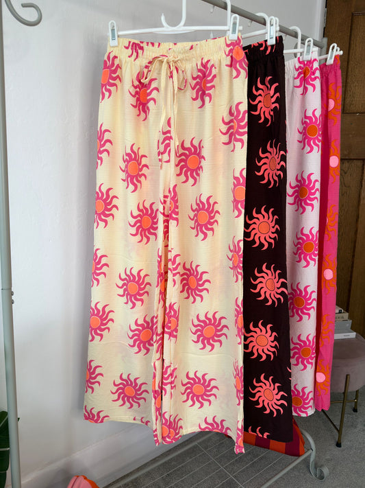 Lemon Sun Print Wide Leg Trousers