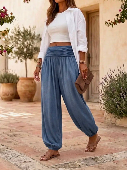 White Viscose Balloon Leg Trousers