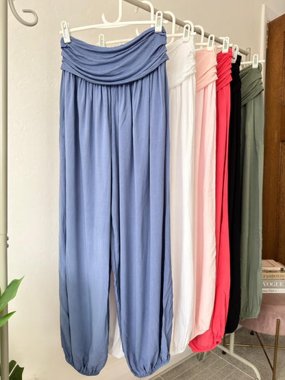 Blue Viscose Balloon Leg Trousers