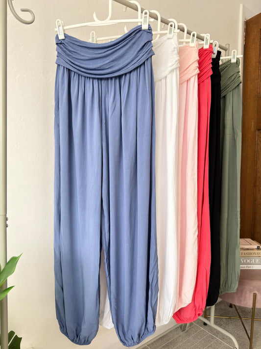 Blue Viscose Balloon Leg Trousers