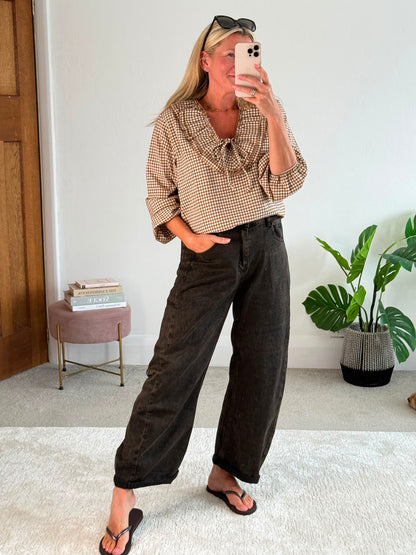Black Wash Barrel Leg Panel Jeans