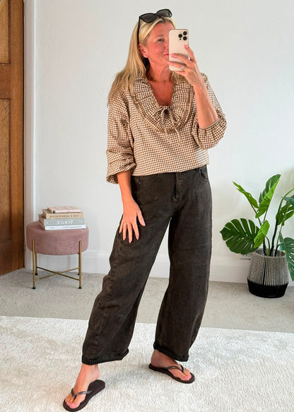 Black Wash Barrel Leg Panel Jeans