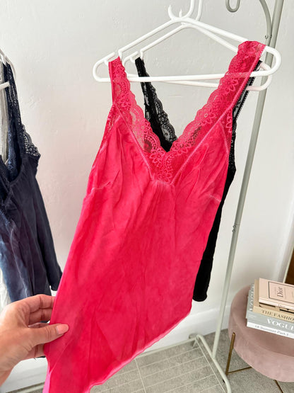 Hot Pink/Coral Satin/Lace Cami Top