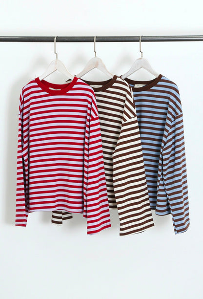 Chocolate/Blue Stripe Relaxed T Shirt