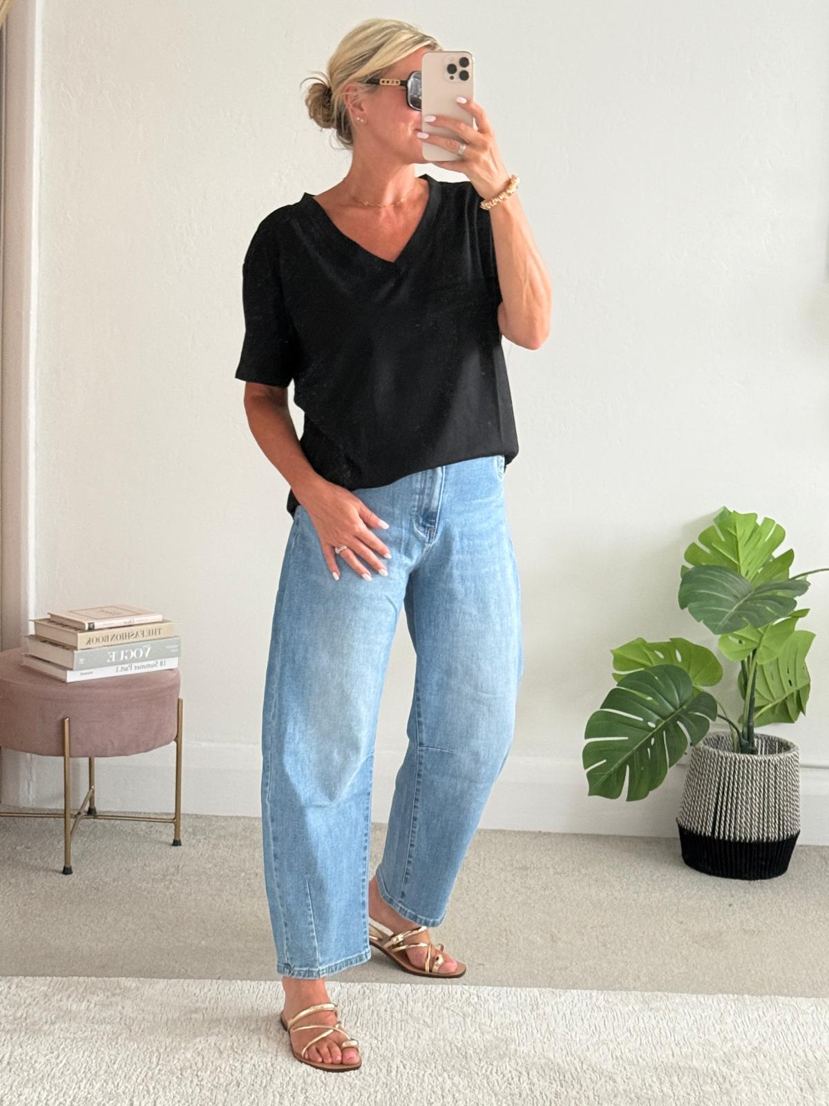 Black Relaxed V-Neck T-Shirt