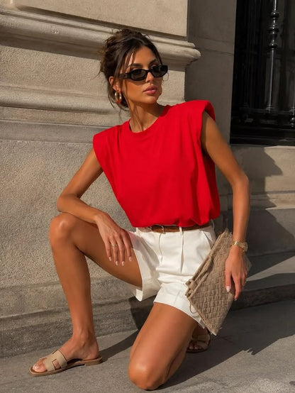 Red Structured Shoulder T-Shirt