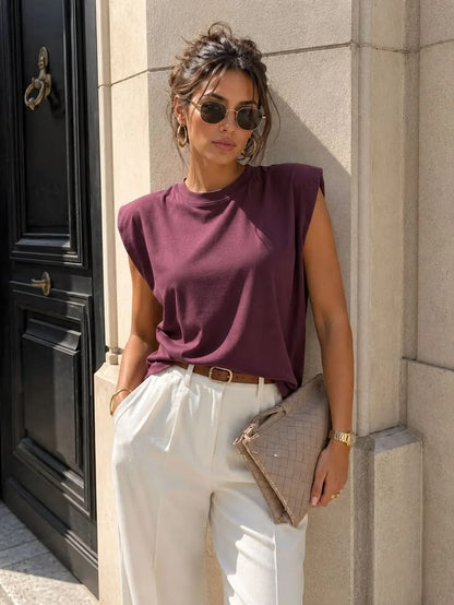 Red Structured Shoulder T-Shirt