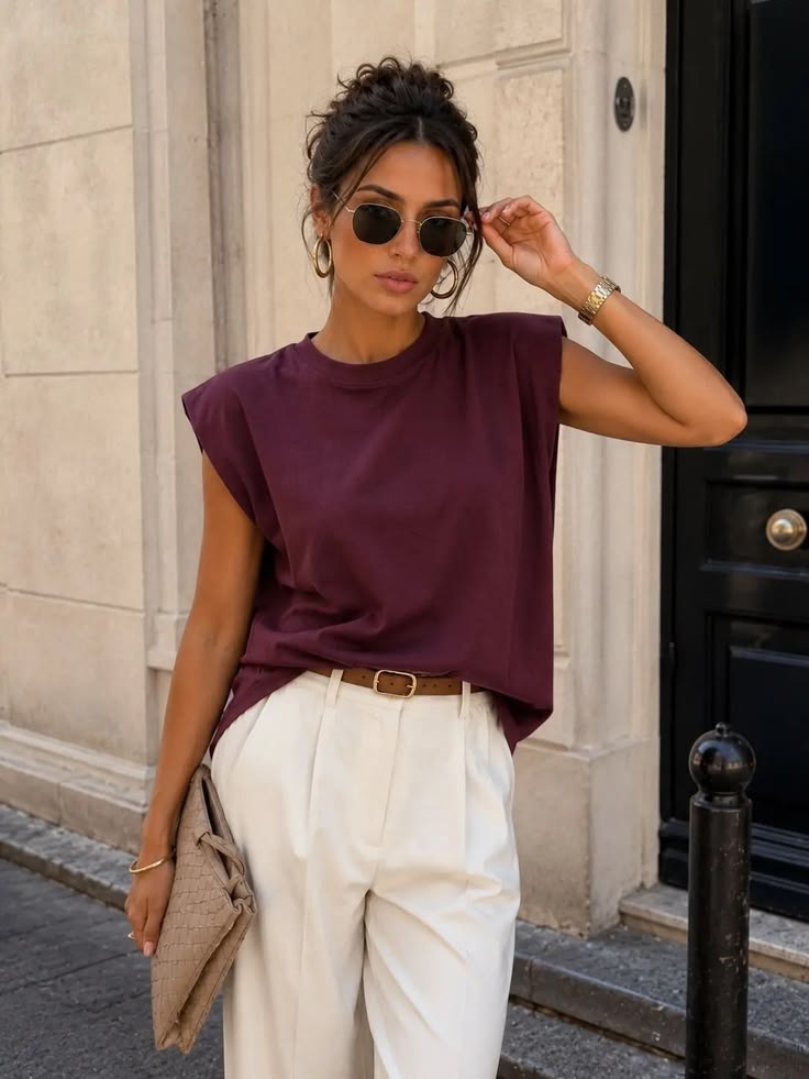 Red Structured Shoulder T-Shirt
