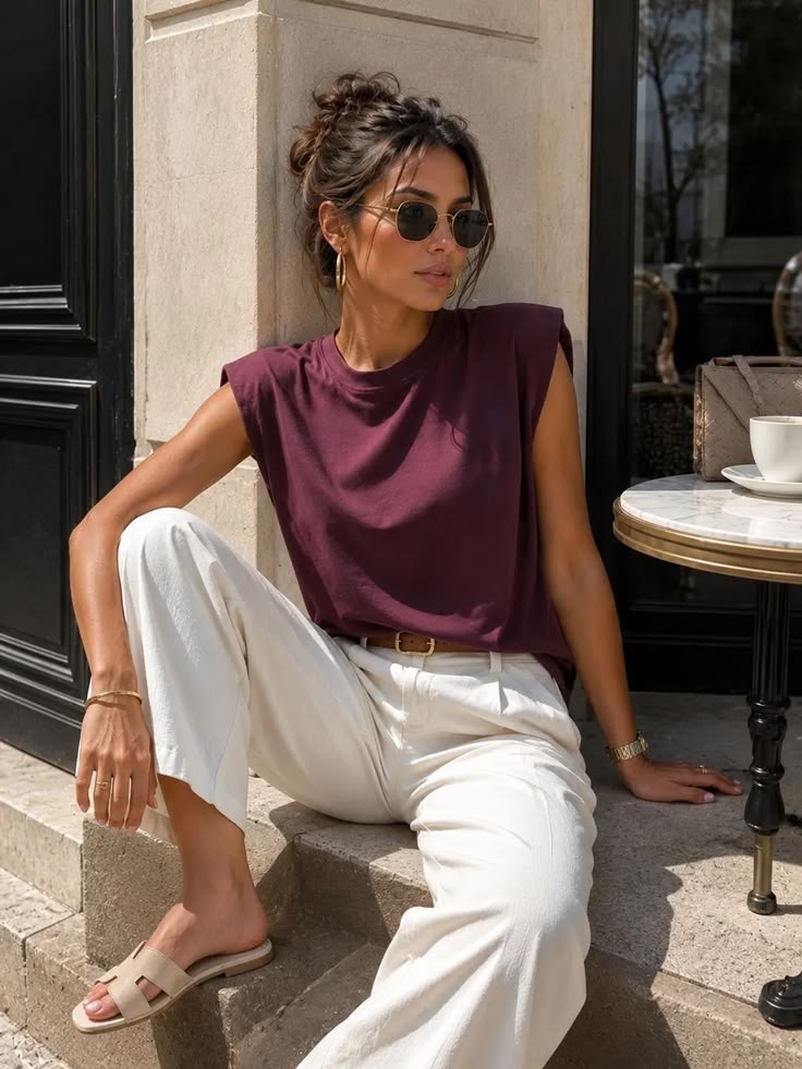 Red Structured Shoulder T-Shirt