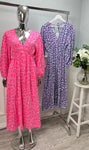 Blue/Pink Leopard Cheesecloth Dress