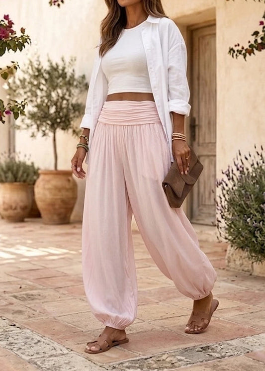Pale Pink Viscose Balloon Leg Trousers