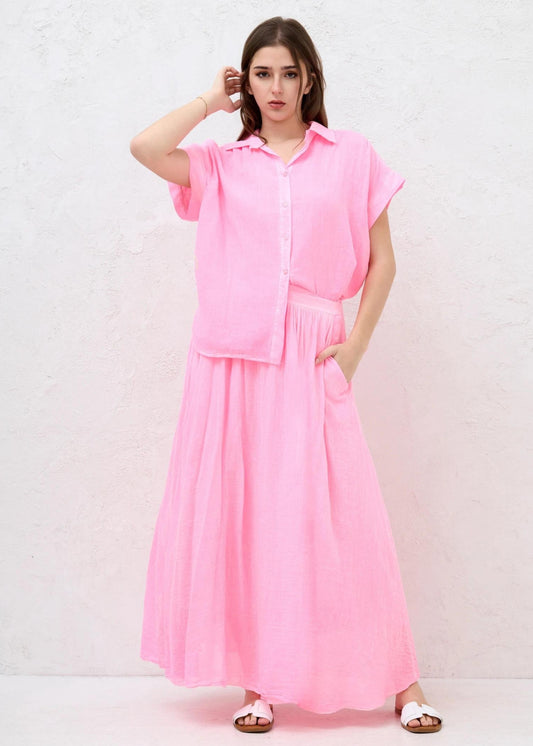 Pink Cotton Short Sleeve Shirt