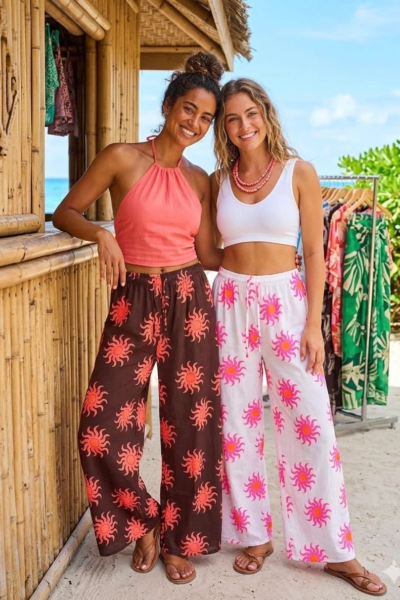 Sun Print Wide Leg Trousers