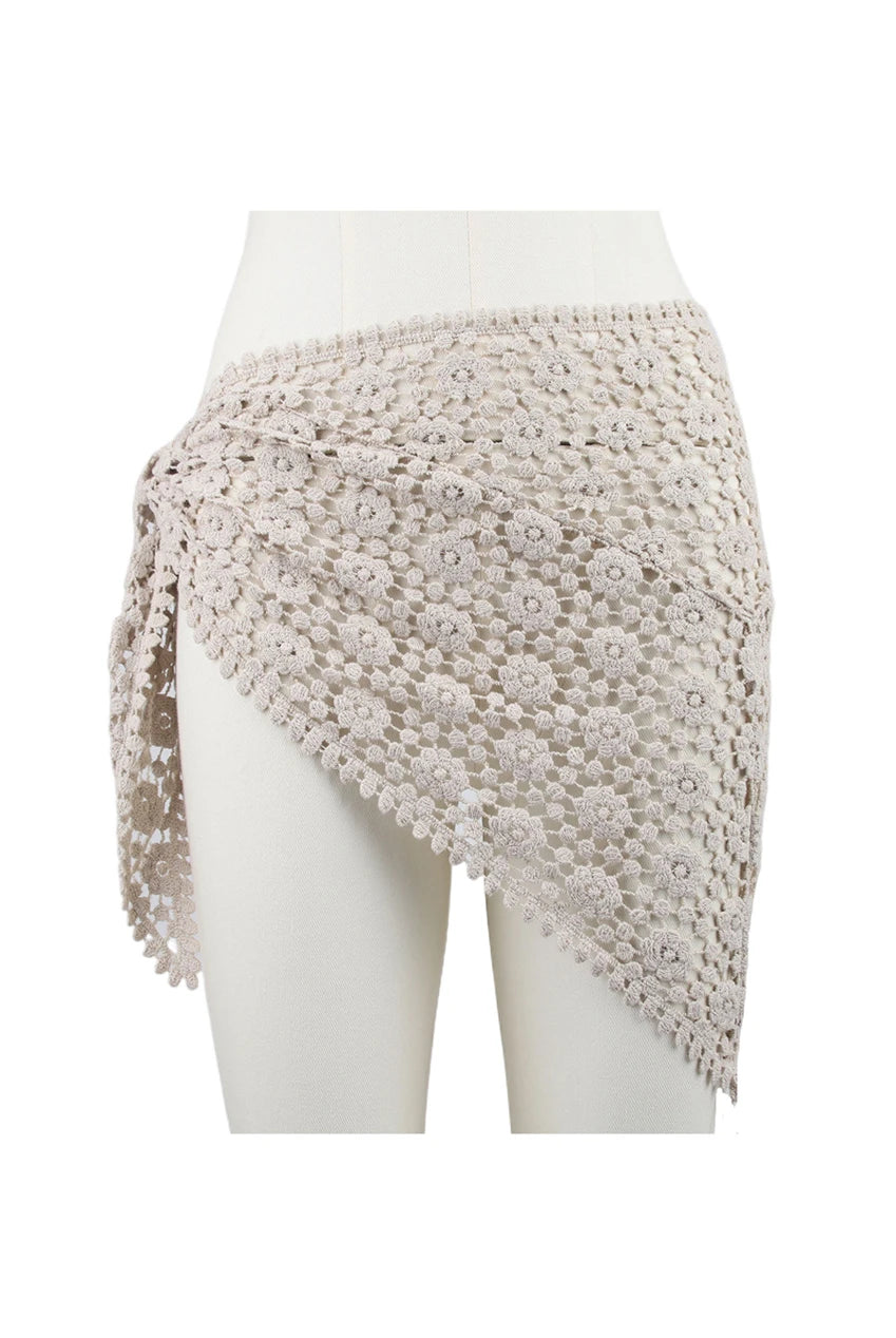 Chocolate Floral Crochet Wrap Sarong/Scarf