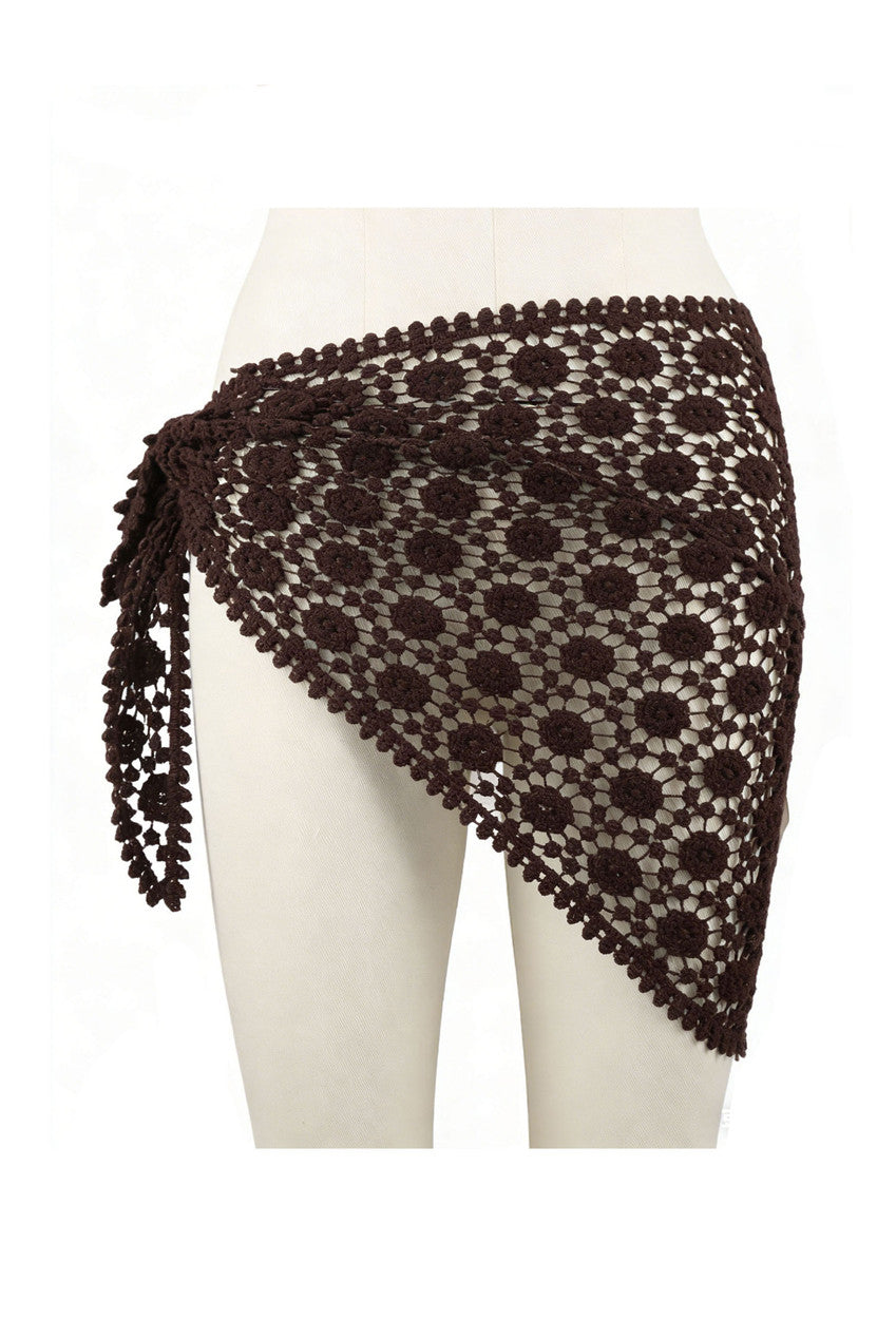 Chocolate Floral Crochet Wrap Sarong/Scarf