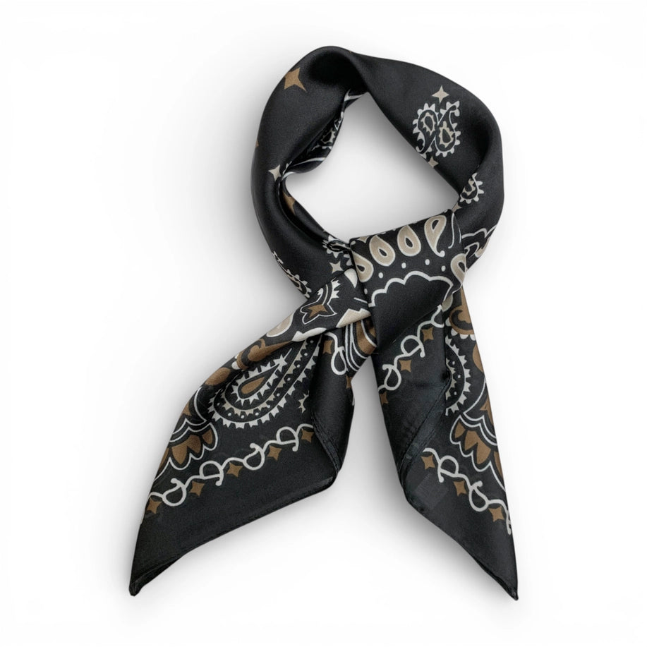 Tan Paisley Bandana Square Silk Touch Scarf 70cm
