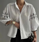 White Puff Sleeve Pom Pom Shirt