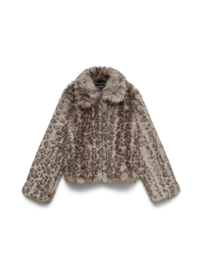 Lila Grey Leopard Faux Fur Jacket