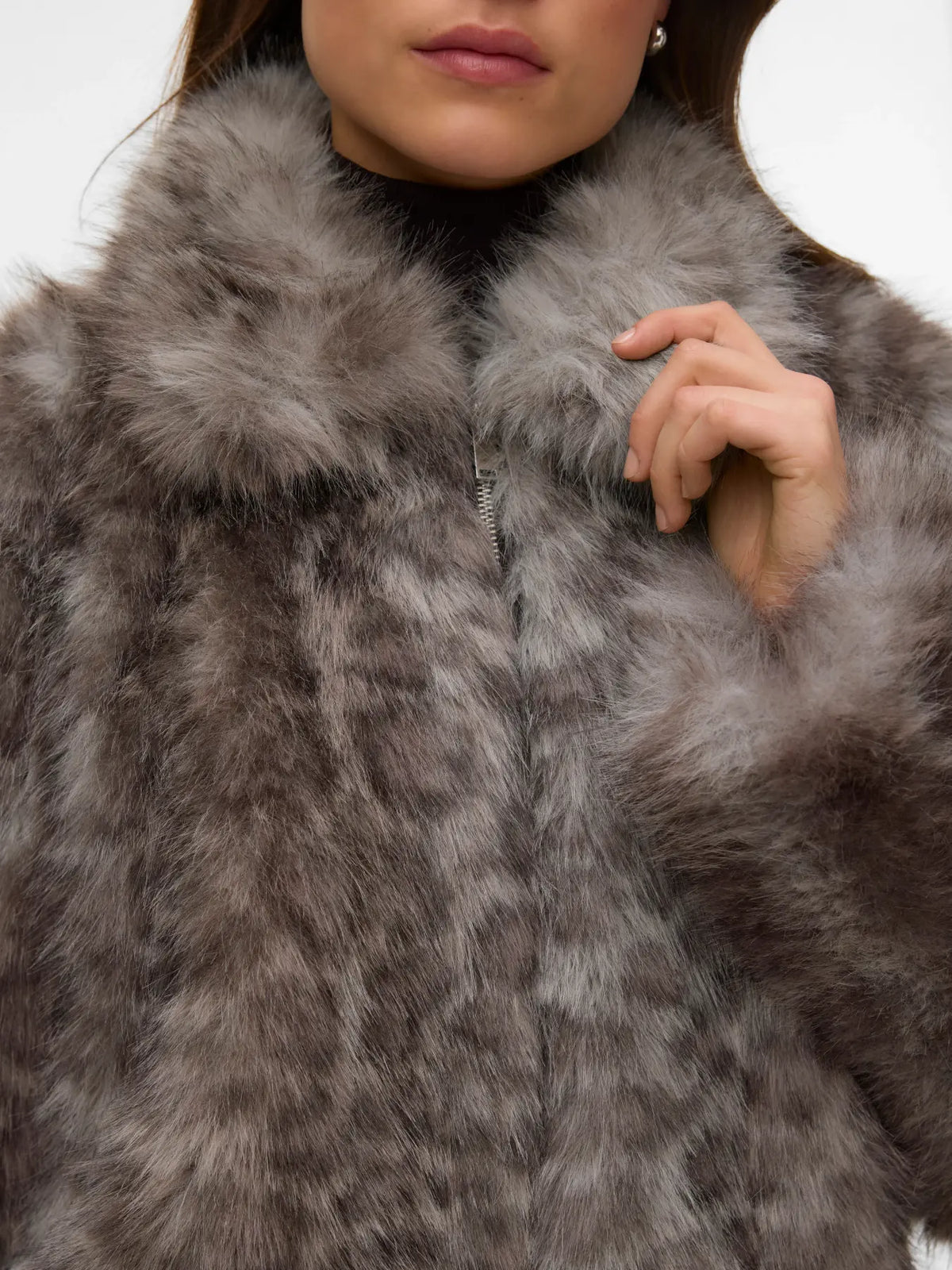 Lila Grey Leopard Faux Fur Jacket