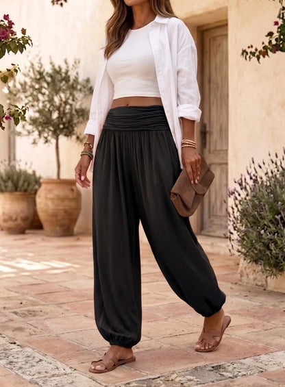 Khaki Viscose Balloon Leg Trousers - PRE ORDER