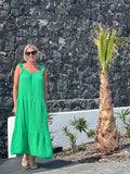 Green Frill Shoulder Cheesecloth Dress